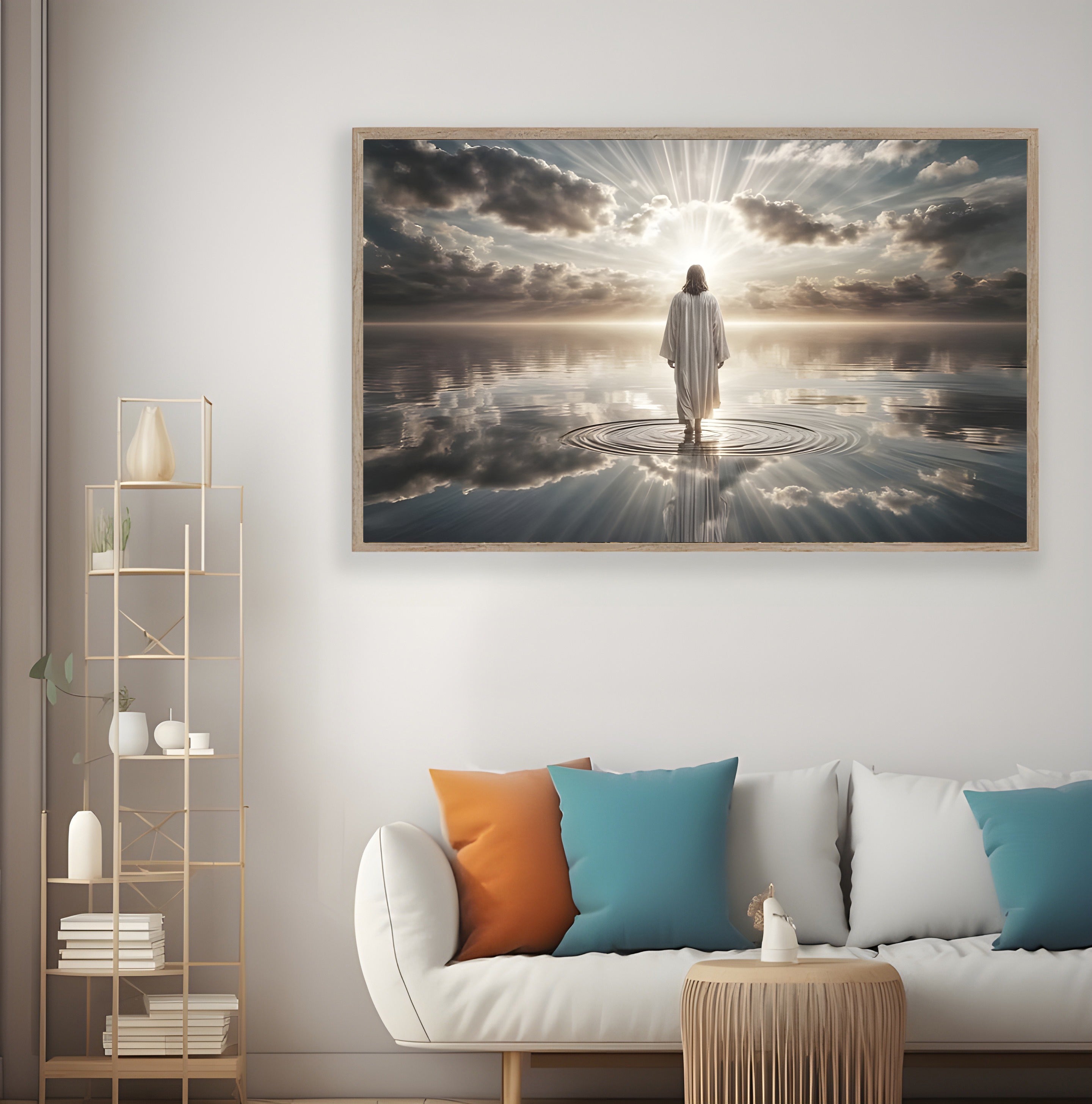 Christian Jesus Walking on Water Poster, Spiritual Wall Art Print, Faith Home Decor, Inspirational Christian Gift, Religious Artwork for Living Room